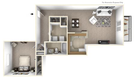 1-Bed/1-Bath, Malva Floor Plan at Northport Apartments, Macomb, Michigan