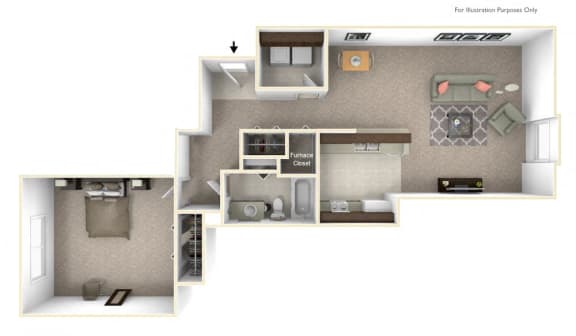 1-Bed/1-Bath, Iberis Floor Plan at LakePointe Apartments, Ohio