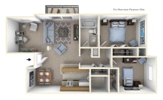 2-Bed/1-Bath, Daffodil Deluxe Floor Plan at Windemere Apartments, Michigan