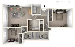 2-Bed/2-Bath, Begonia Floor Plan at LakePointe Apartments, Batavia, OH, 45103