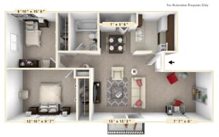 The Evergreen - 2 BR 1 BA with Den Floor Plan at Autumn Woods Apartments, Miamisburg, 45342