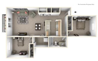 2-Bed/1-Bath, Azalea Floor Plan 2-Bed/1-Bath, Azalea Floor Plan at Hillside Apartments, Wixom, 48393