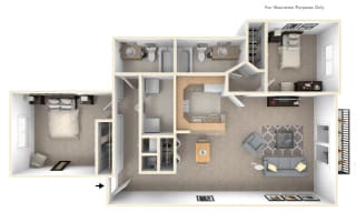 2-Bed/2-Bath, Bouvardia Floor Plan at LakePointe Apartments, Batavia, OH