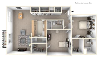 2-Bed/2-Bath, Poinsettia Floor Plan at LakePointe Apartments, Batavia, 45103