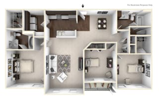 The Burgundy - 3 BR 2 BA Floor Plan at Bella Vista Apartments, Indiana, 46038