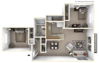 2-Bed/1-Bath, Sunflower Floor Plan at Southport Apartments, Michigan
