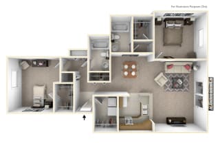 2-Bed/2-Bath, The Frances Floor Plan at Prairie Lakes Apartments, Peoria, IL, 61615