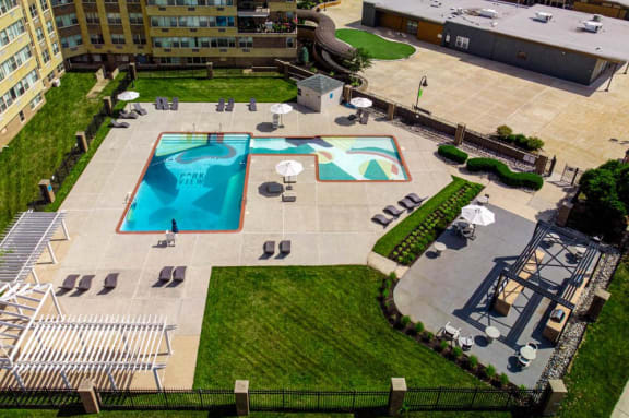 an aerial view of the pool in the courtyard of an apartment building at Parkview Towers, Collingswood, NJ, 08107