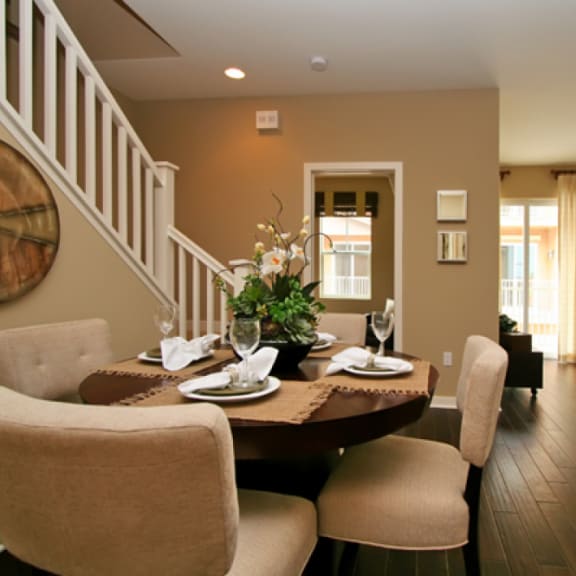 this is a photo of a dining room in a 1 bedroom apartment at deer hill apartments in