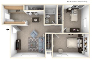 Two Bedroom - Standard Floor Plan at Walnut Trail Apartments, Portage, MI, 49002
