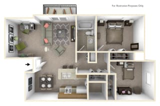 2-Bed/1-Bath, Daffodil Deluxe Floorplan at Bristol Squareat Bristol Square and Golden Gate Apartments, Michigan, 48393