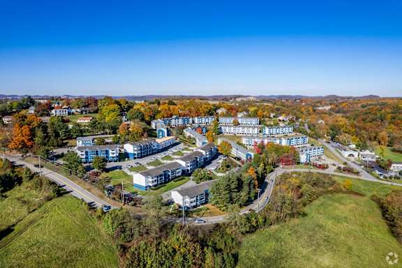a aerial view of a community with houses and trees