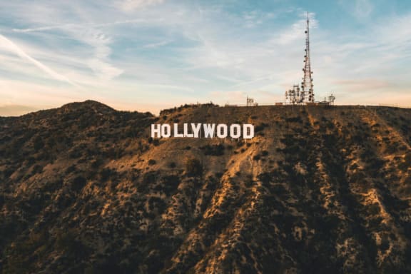a view of the hollywood sign at sunset