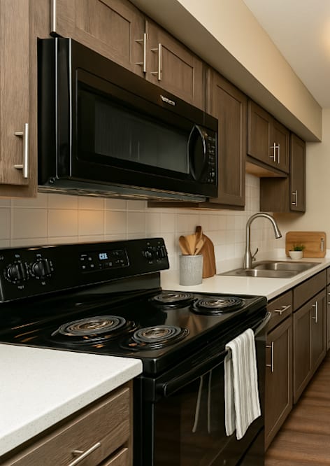 Renovated kitchen at Carriage Place Apartments in Huntington, Indiana.