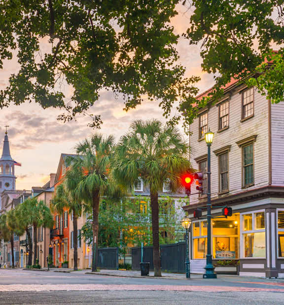 Sunset street view at Country Club Apartments, Summerville, South Carolina