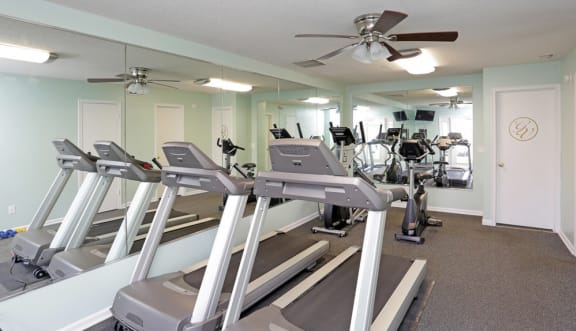 fitness center at apartment complex
