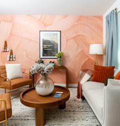 Living Room With Pink Wallpaper at North Grove, California, 92501