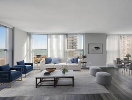 a living room with a couch and a table