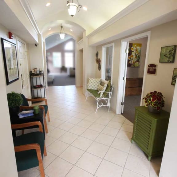 the lobby at canterbury house apartments in kalamazoo mi