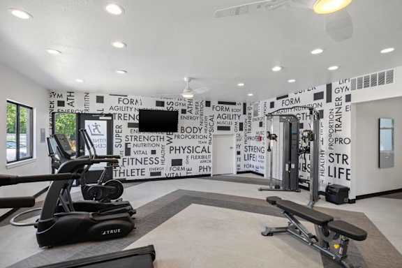 Gym with a treadmill at Avia Apartments on College Blvd (Overland Park), Kansas, 66210