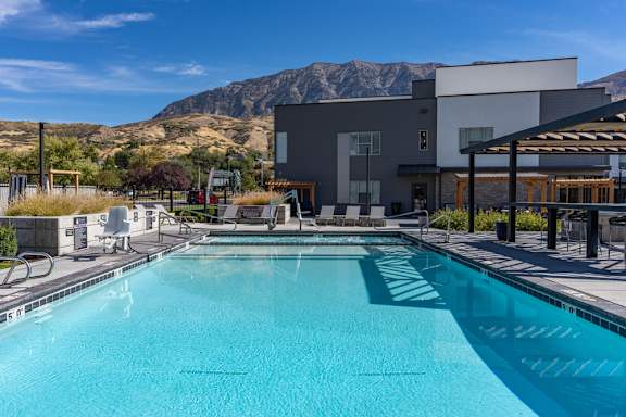 Picturesque Pool And Cabana Setting at The Flats at Riverwoods, Utah, 84604