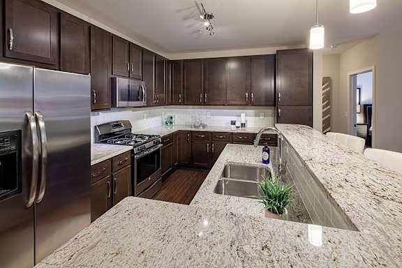 Kitchens with granite countertops, stainless steel appliances and 42" espresso kitchen cabinetry