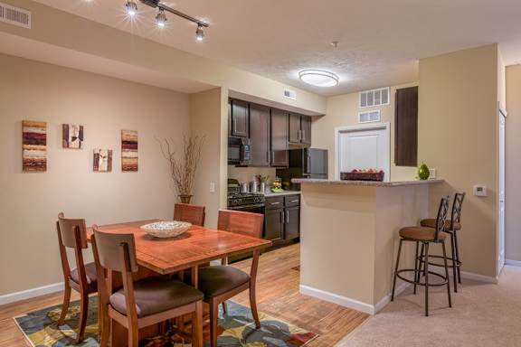 Fully-equipped kitchens with sleek black appliance package