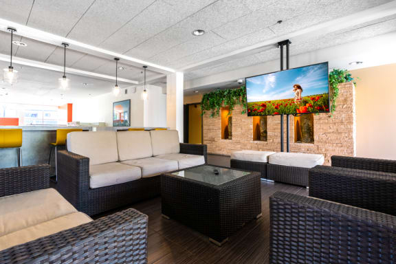 furnished living room and kitchen