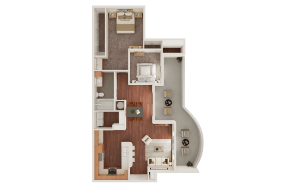 2 Bed 1 Bath Floor Plan | 977 Sq. Ft. at Veranda at Centerfield, Houston, TX, 77070