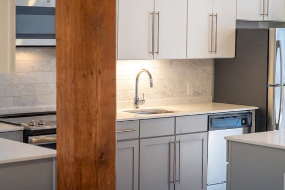 Modern kitchens at Montgomery Mill Apartments in Windsor Locks, CT