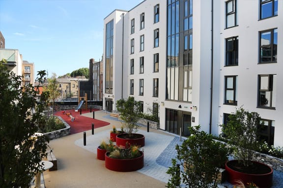 a view of the courtyard from the top of the building