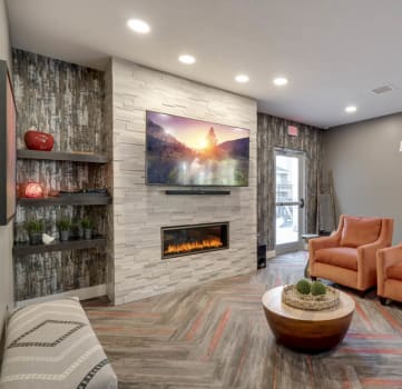 Clubhouse television lounge at highland view apartments in North Lincoln NE