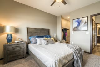 Spacious bedroom with attached walk in closet at 360 at Jordan West