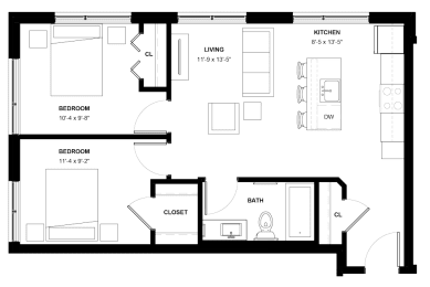 Floor Plan  Nokomis two bedroom one bathroom floorplan at The Central