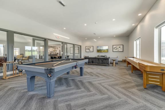 Game room in the clubhouse at The Villas at Mahoney Park in North Lincoln, Nebraska