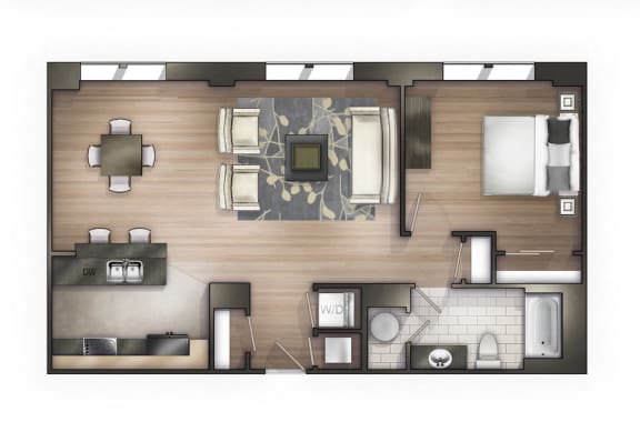 1 Bedroom 1 Bath Floorplan Style C7_The Strathmore, 1 bedroom apartments in detroit