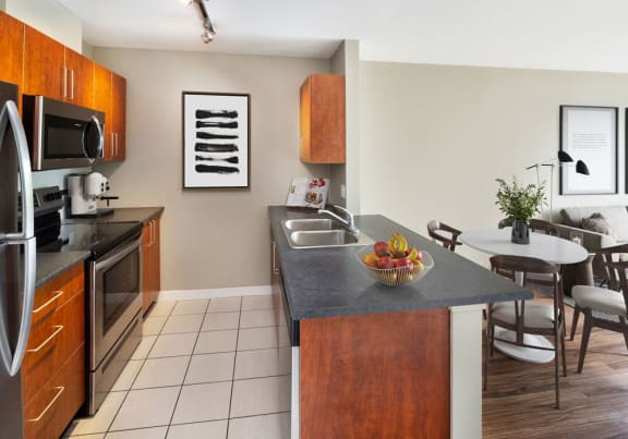 Kitchens are beautifully appointed, as this one with stainless steel appliance package.