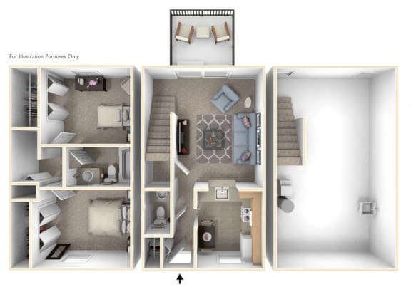 Two-Bedroom Townhome Floor Plan at Mount Royal Townhomes, Michigan