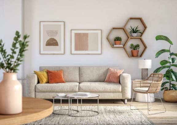 a living room with a couch and a chair
