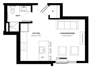 Floor Plan  Page studio one bathroom floor plan at The Central in Minneapolis MN