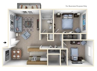2-Bed/1-Bath, Daffodil Floor Plan at Windemere Apartments, Farmington Hills, MI