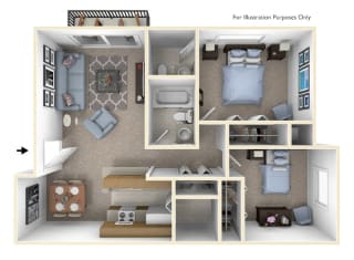 2-Bed/1.5-Bath, Snapdragon Floor Plan at Windemere Apartments, Farmington Hills, Michigan