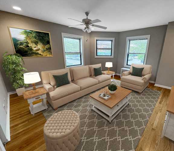 a living room with a couch and a table