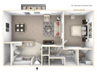 The Independence - 1 BR 1 BA Floor Plan at Alexandria of Carmel Apartments, Indiana