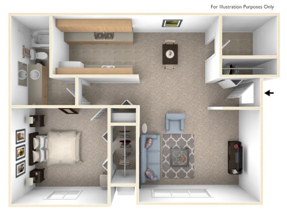 Seville One Bedroom Floor Plan at West Wind Apartments, Fort Wayne, 46808