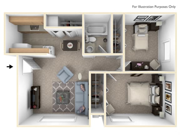 2 Bed 1 Bath Two Bedroom Floor Plan at Swiss Valley Apartments, Wyoming, 49509
