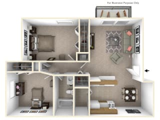 2-Bed/1-Bath, Iris Floor Plan at Beacon Hill Apartments, Illinois, 61109