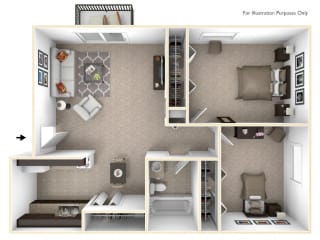 2-Bed/1-Bath, Marigold Floor Plan at Eastgate Woods Apartments, Ohio