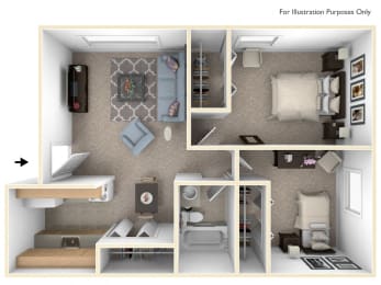 Two Bedroom One Bath Floorplan at Granada Apartments, Jackson, 49202