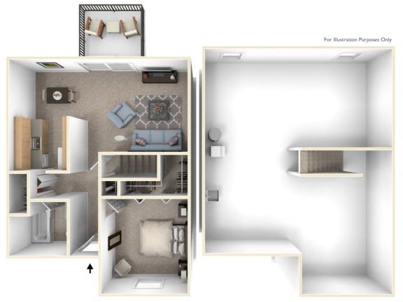 One-Bedroom Townhome Floor Plan at Mount Royal Townhomes, Michigan